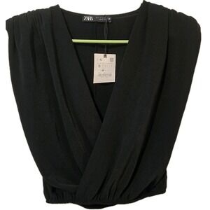 Zara Draped Sleeveless Blouse Dramatic Plunge V Neck Flowy Size Small NWT